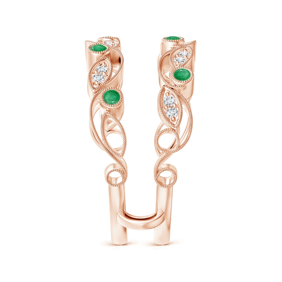 1.5mm A Leaf Motif Emerald and Diamond Ring Wrap in 18K Rose Gold Side-2