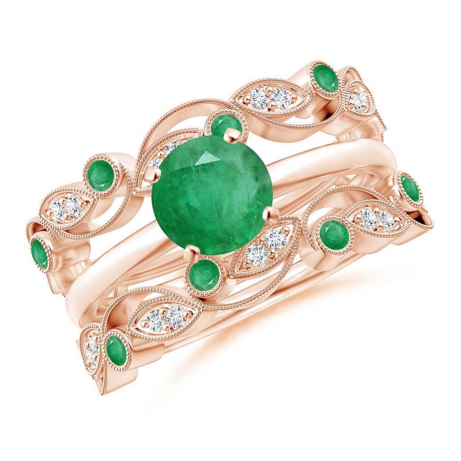 1.5mm A Leaf Motif Emerald and Diamond Ring Wrap in 18K Rose Gold Side-3