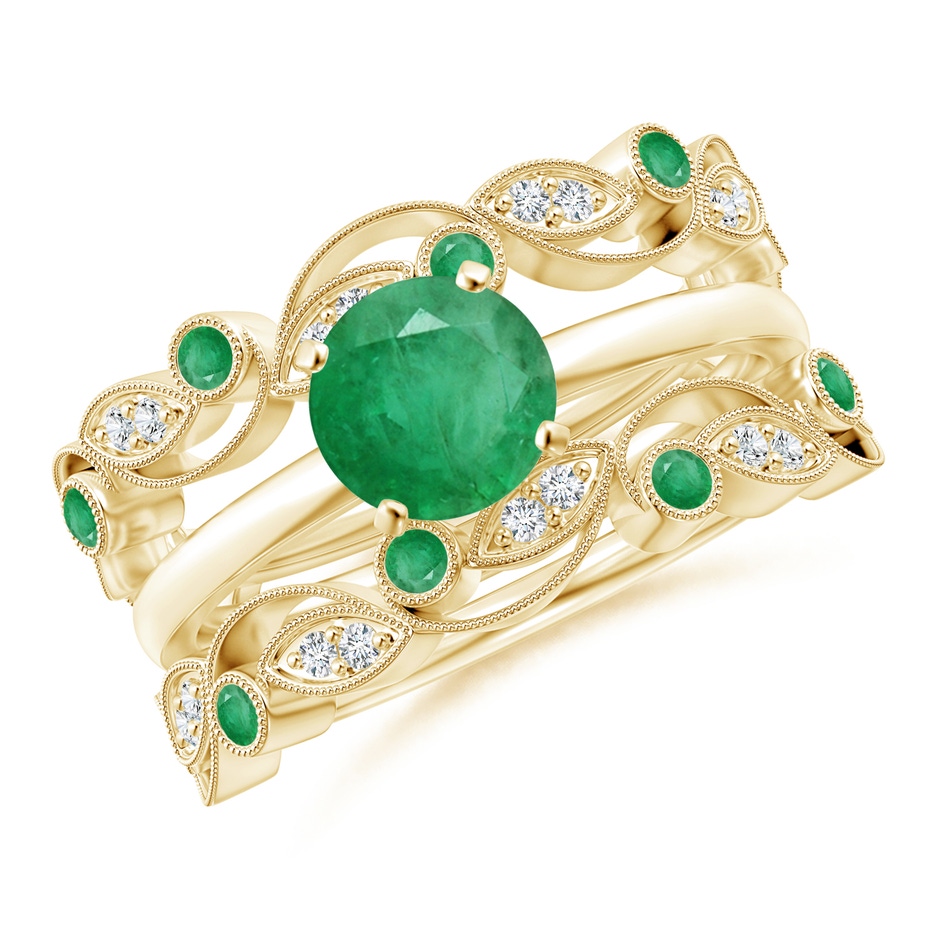 1.5mm A Leaf Motif Emerald and Diamond Ring Wrap in 18K Yellow Gold Side-3