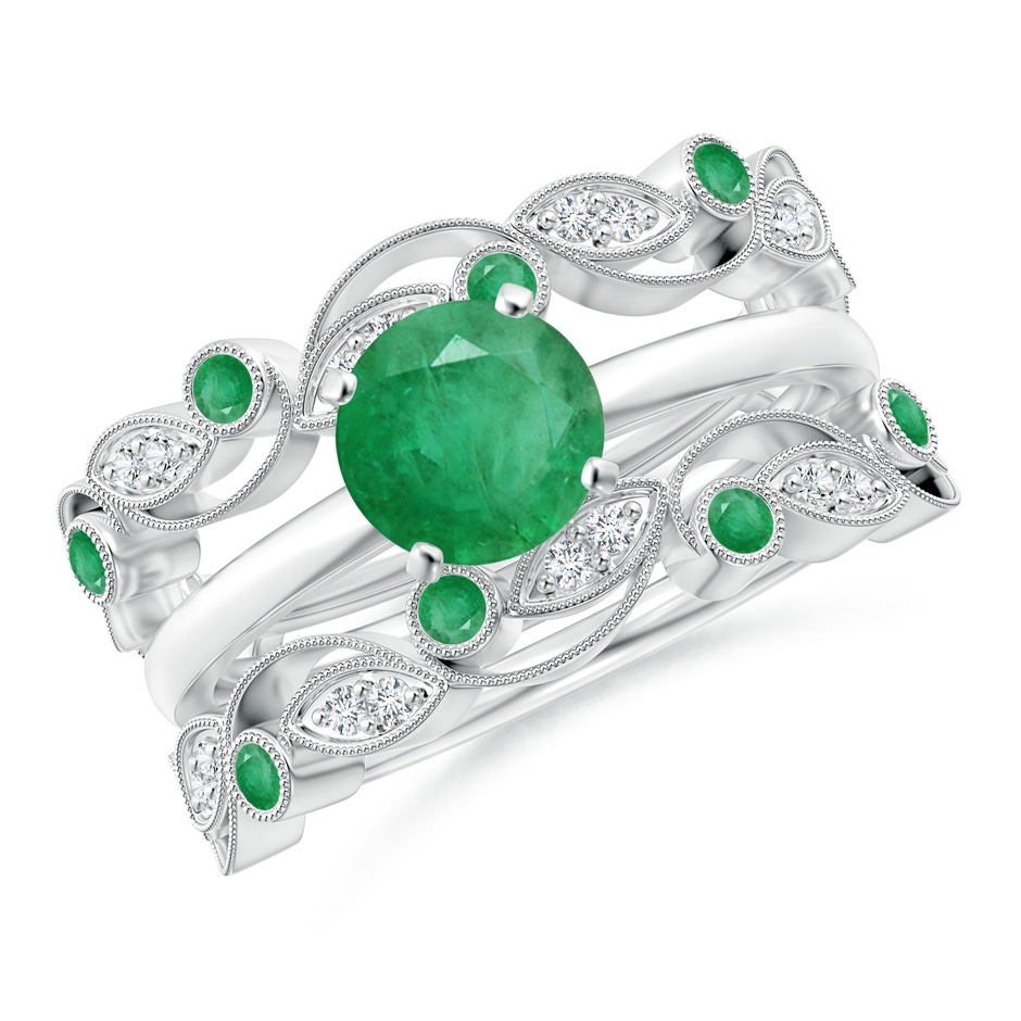 1.5mm A Leaf Motif Emerald and Diamond Ring Wrap in P950 Platinum Side-3