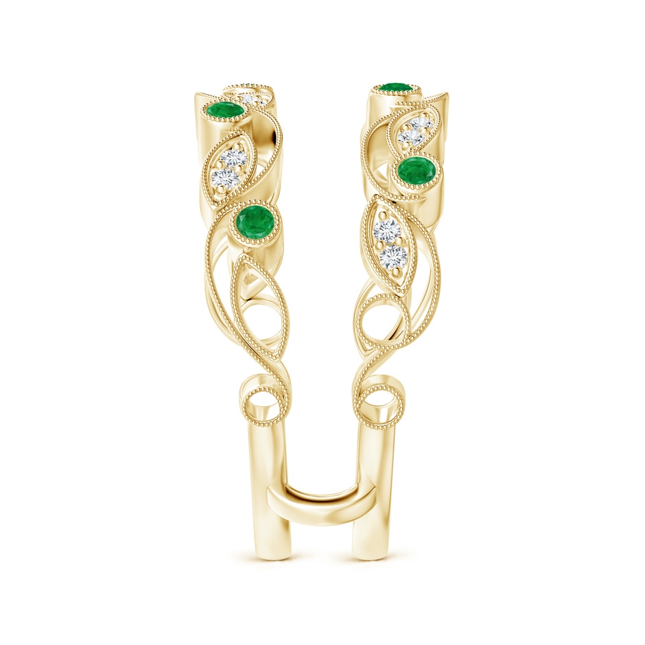 1.5mm AA Leaf Motif Emerald and Diamond Ring Wrap in 18K Yellow Gold side-2