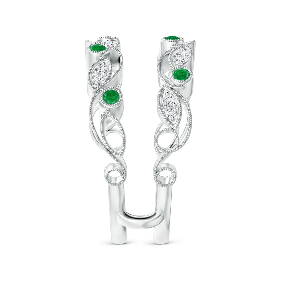1.5mm AA Leaf Motif Emerald and Diamond Ring Wrap in White Gold Side-2