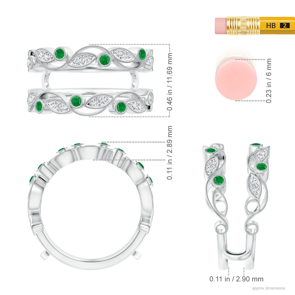 1.5mm AA Leaf Motif Emerald and Diamond Ring Wrap in White Gold Ruler