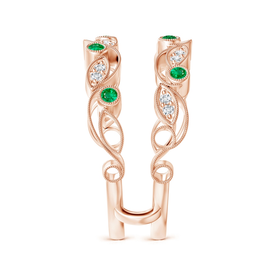 1.5mm AAA Leaf Motif Emerald and Diamond Ring Wrap in 18K Rose Gold Side-2