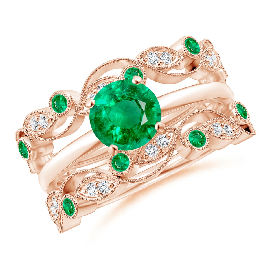 1.5mm AAA Leaf Motif Emerald and Diamond Ring Wrap in 18K Rose Gold Side-3
