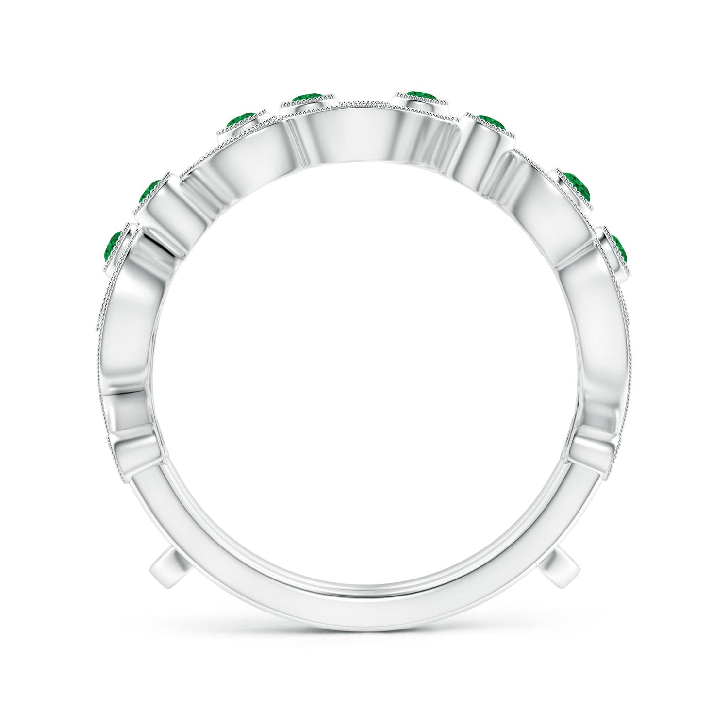 1.5mm AAA Leaf Motif Emerald and Diamond Ring Wrap in 18K White Gold