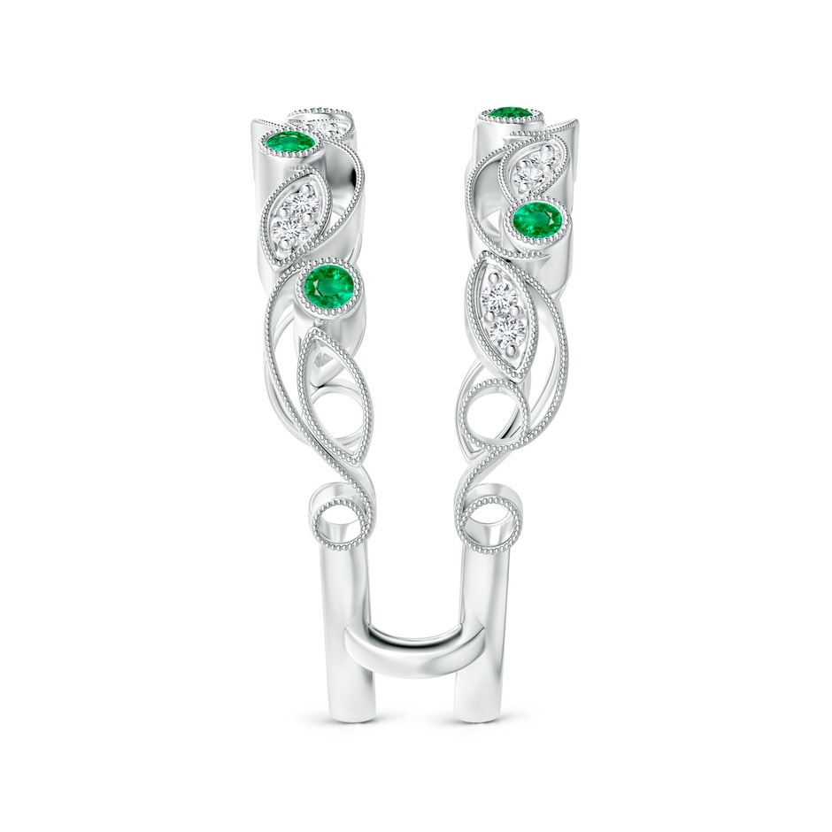 1.5mm AAA Leaf Motif Emerald and Diamond Ring Wrap in 18K White Gold Side-2