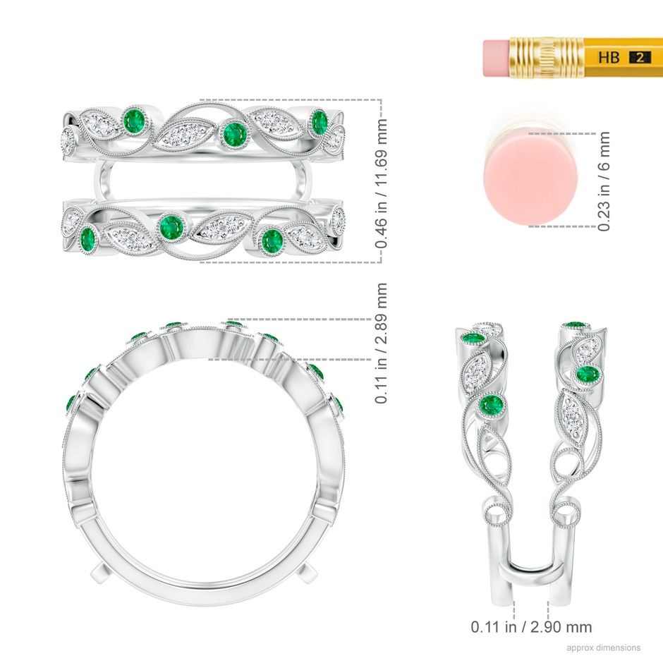 1.5mm AAA Leaf Motif Emerald and Diamond Ring Wrap in 18K White Gold Ruler