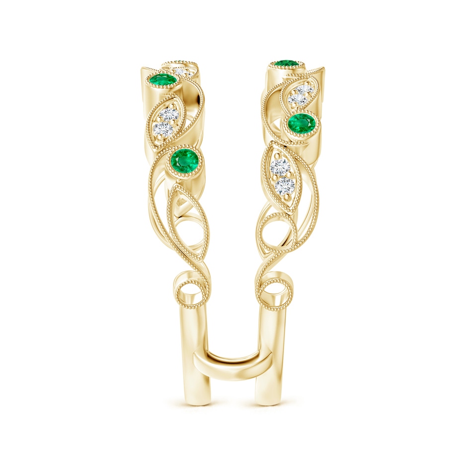 1.5mm AAA Leaf Motif Emerald and Diamond Ring Wrap in 18K Yellow Gold side-2