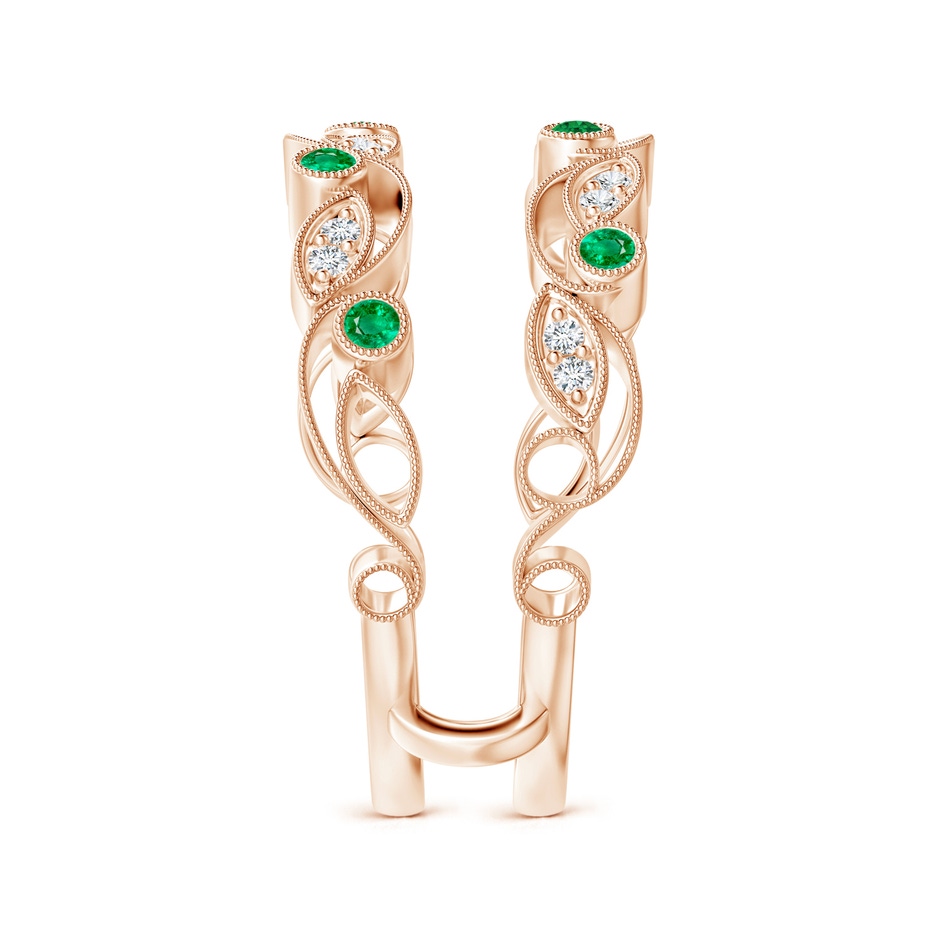 1.5mm AAA Leaf Motif Emerald and Diamond Ring Wrap in Rose Gold Side-2