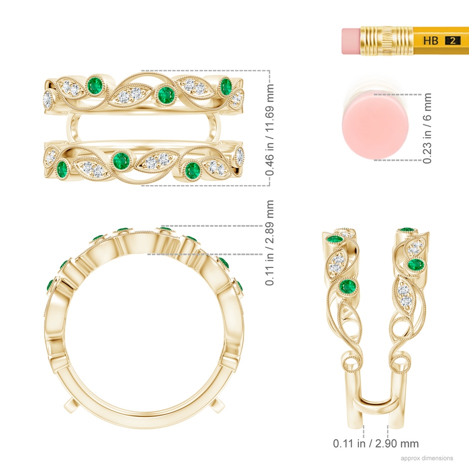 1.5mm AAA Leaf Motif Emerald and Diamond Ring Wrap in Yellow Gold Ruler