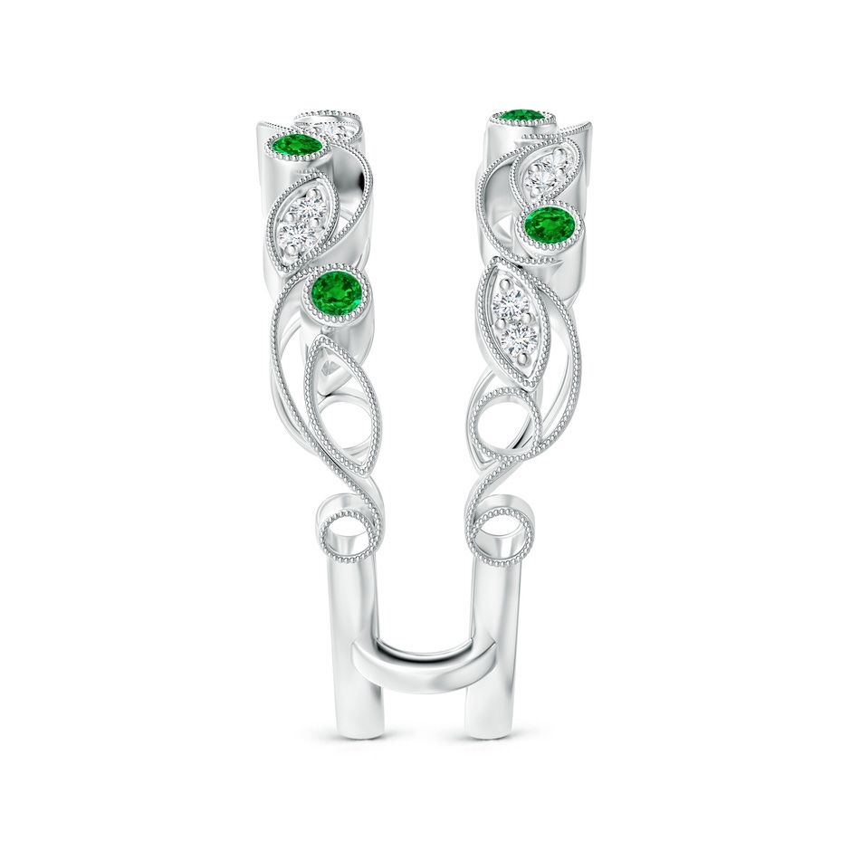 1.5mm AAAA Leaf Motif Emerald and Diamond Ring Wrap in 18K White Gold Side-2