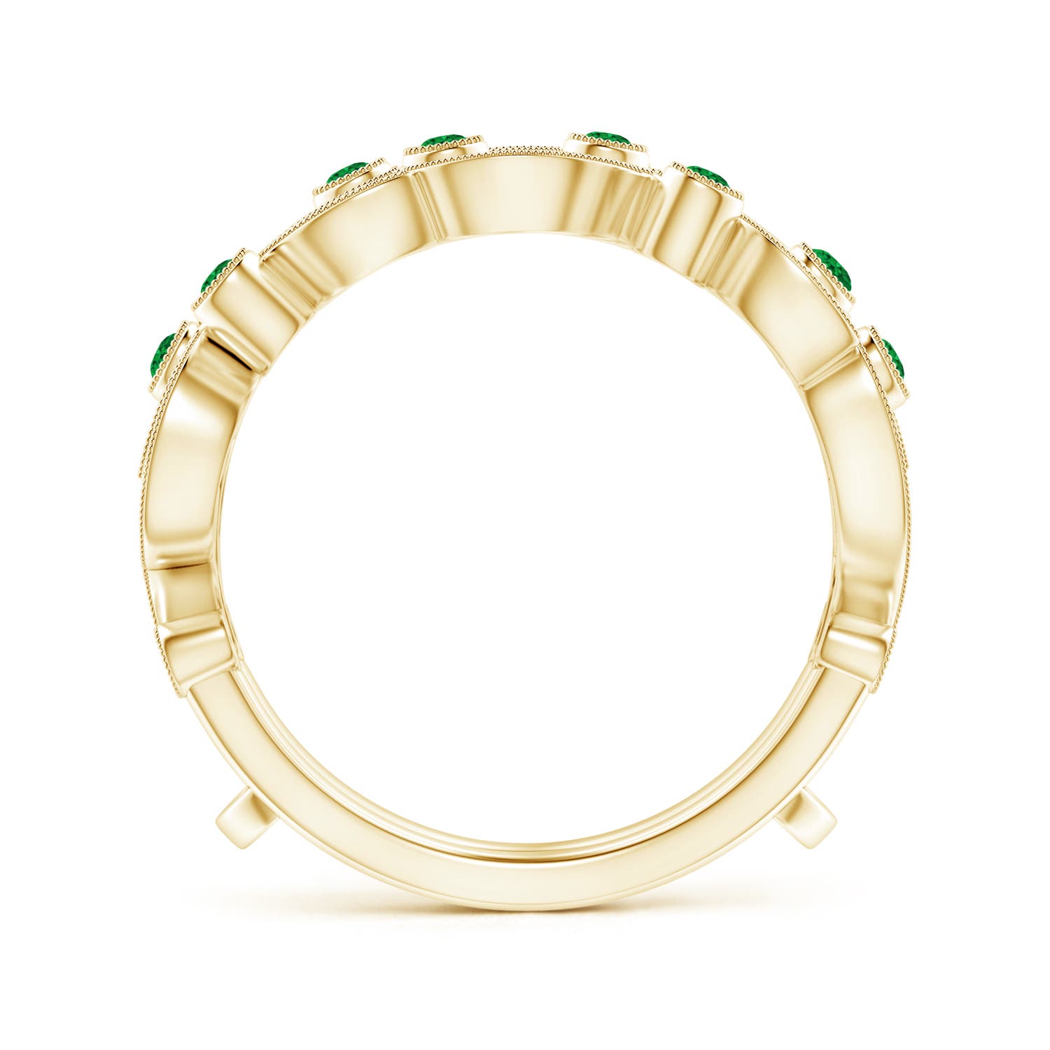 1.5mm AAAA Leaf Motif Emerald and Diamond Ring Wrap in 18K Yellow Gold