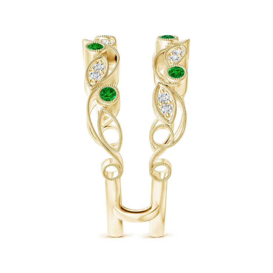 1.5mm AAAA Leaf Motif Emerald and Diamond Ring Wrap in 18K Yellow Gold Side-2