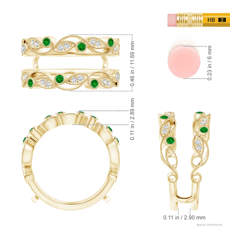 1.5mm AAAA Leaf Motif Emerald and Diamond Ring Wrap in 18K Yellow Gold Ruler