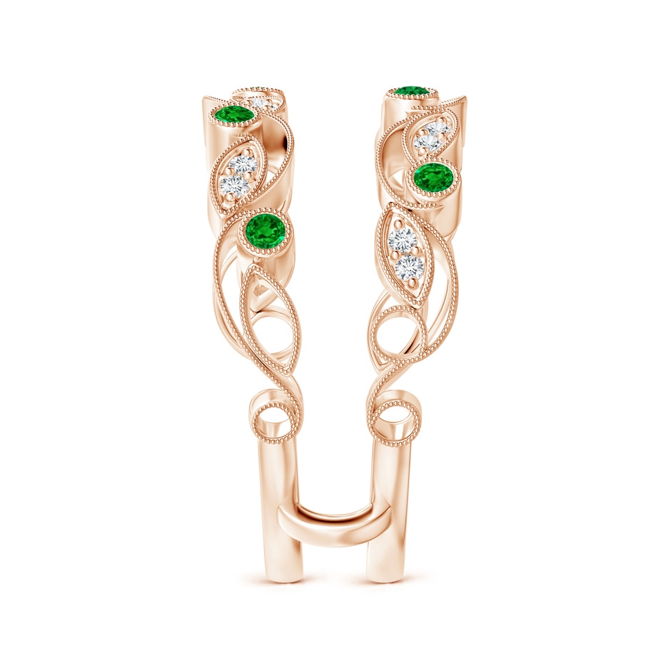 1.5mm AAAA Leaf Motif Emerald and Diamond Ring Wrap in Rose Gold Side-2