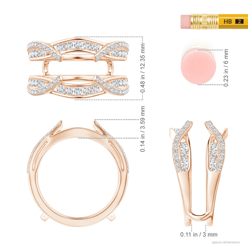 1.7mm GVS2 Channel and Prong Set Diamond Cathedral Ring Wrap in Rose Gold ruler