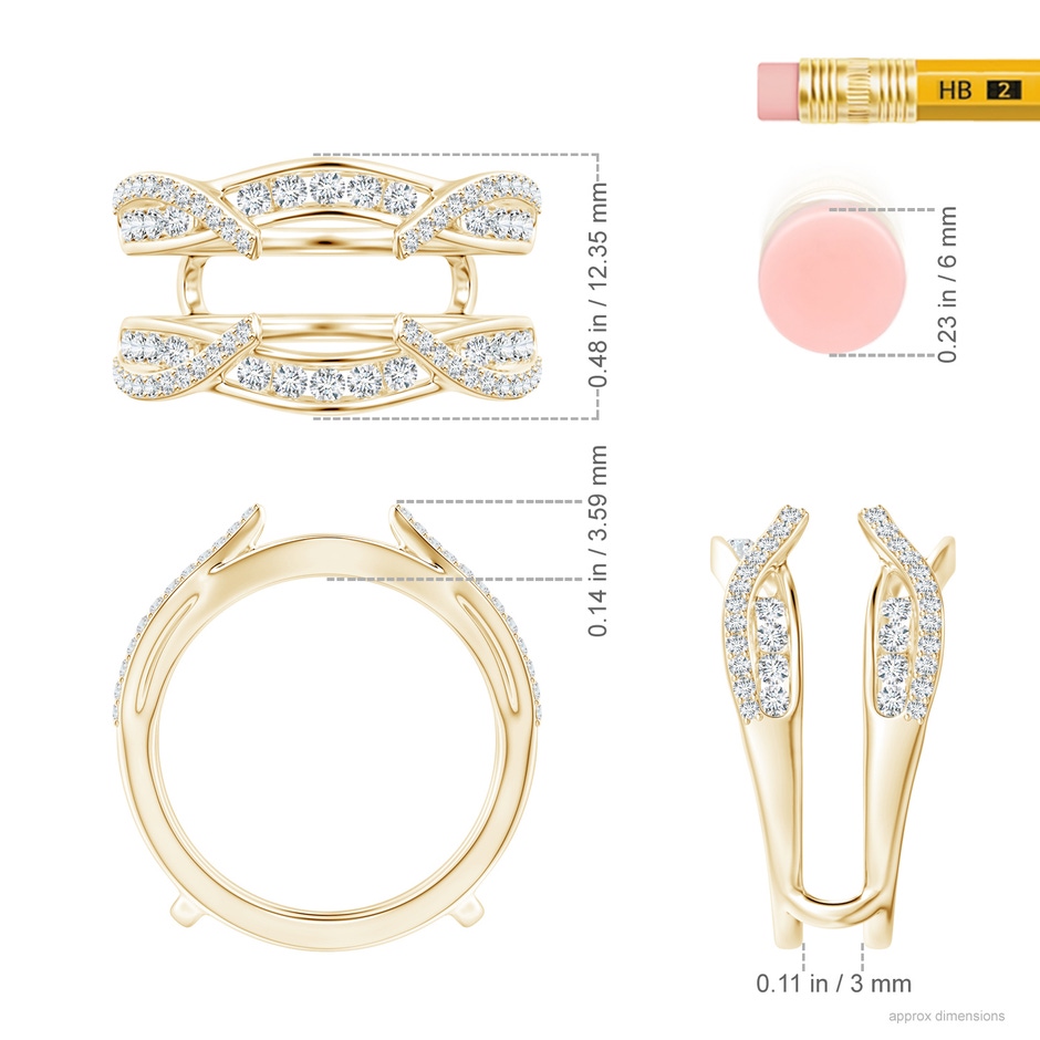 1.7mm GVS2 Channel and Prong Set Diamond Cathedral Ring Wrap in Yellow Gold ruler