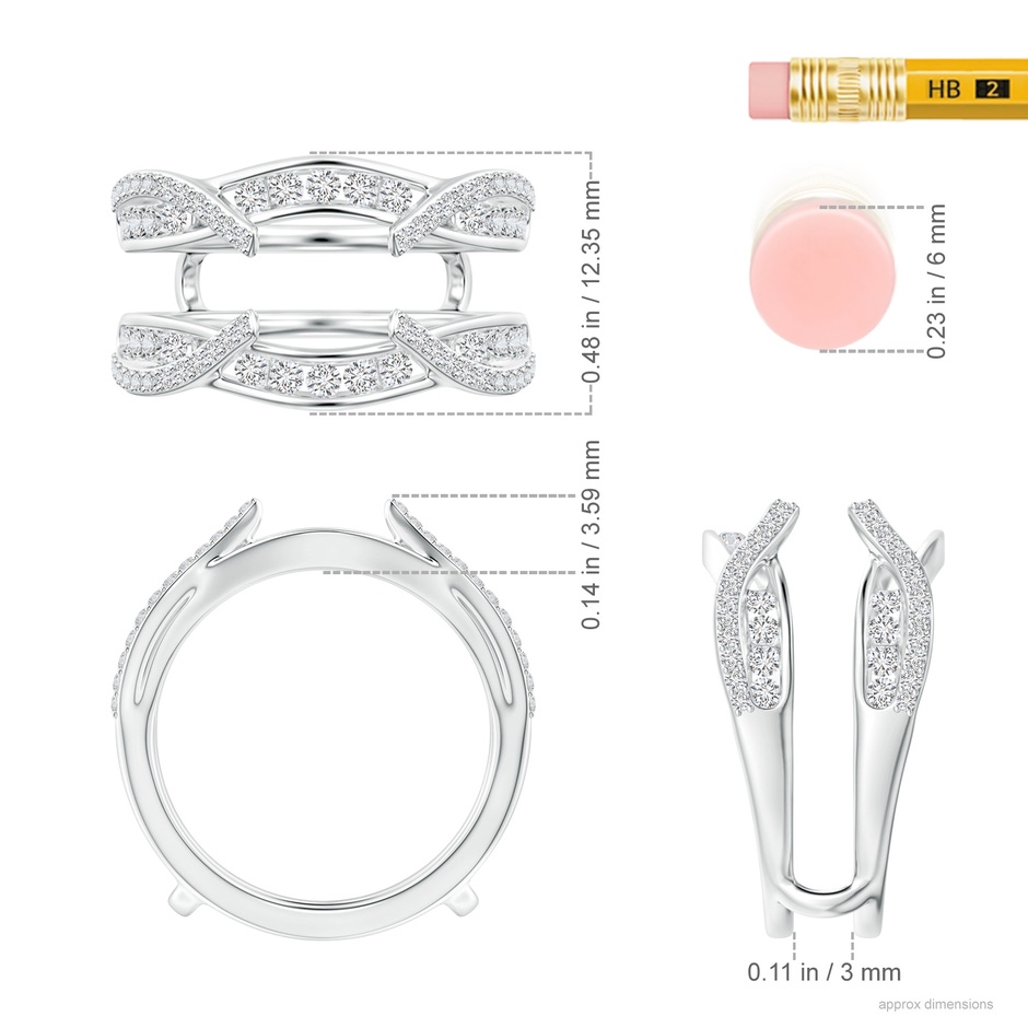 1.7mm HSI2 Channel and Prong Set Diamond Cathedral Ring Wrap in P950 Platinum ruler