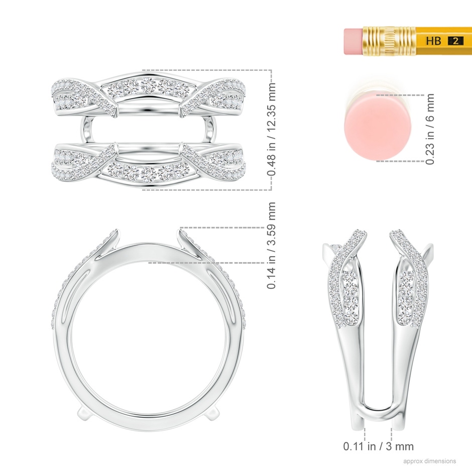 1.7mm HSI2 Channel and Prong Set Diamond Cathedral Ring Wrap in White Gold ruler