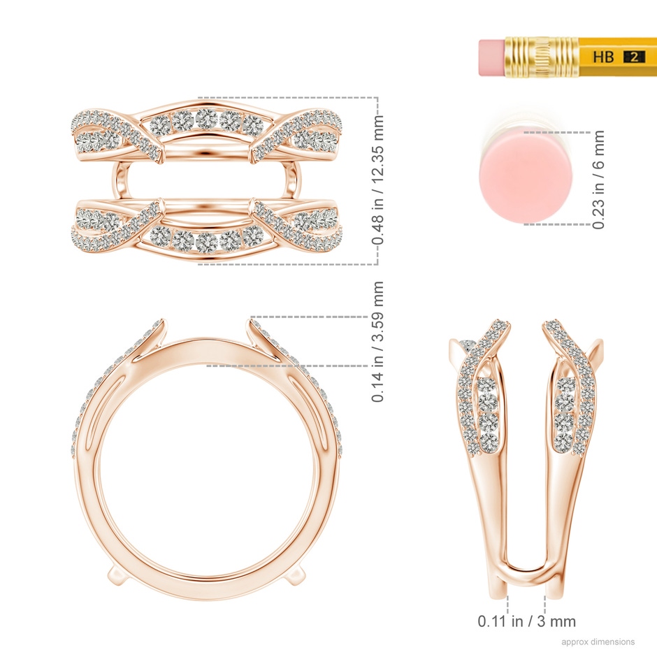 1.7mm KI3 Channel and Prong Set Diamond Cathedral Ring Wrap in Rose Gold ruler