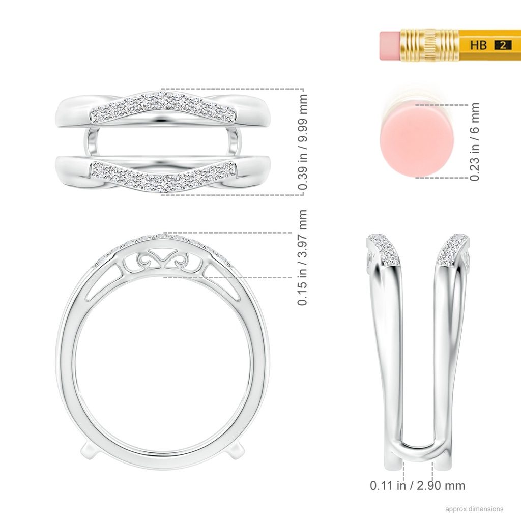 1.6mm HSI2 Prong-Set Diamond Curved Ring Wrap in White Gold Ruler