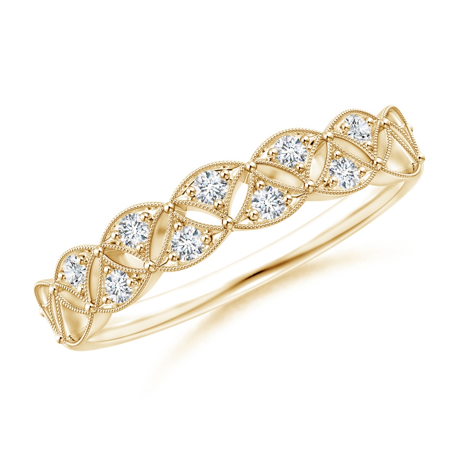 1.6mm GVS2 Vintage Inspired Pave-Set Diamond Leaf Cutout Wedding Band in Yellow Gold 