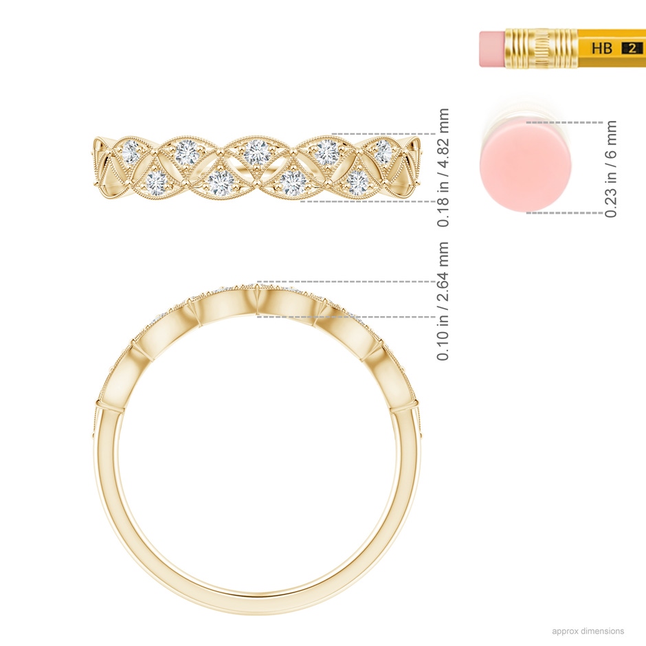1.6mm GVS2 Vintage Inspired Pave-Set Diamond Leaf Cutout Wedding Band in Yellow Gold ruler