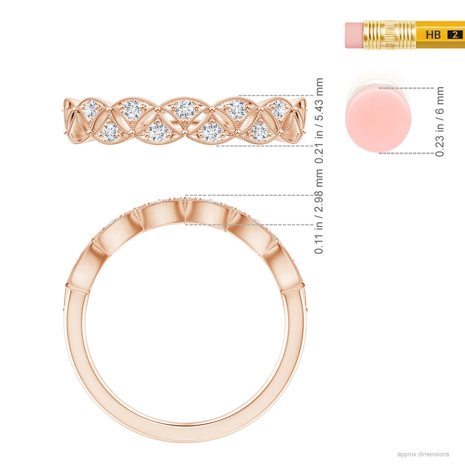 1.9mm GVS2 Vintage Inspired Pave-Set Diamond Leaf Cutout Wedding Band in Rose Gold ruler