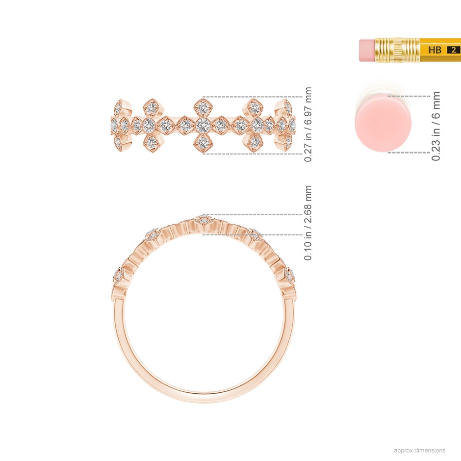 1.3mm IJI1I2 Vintage Inspired Bezel and Pave-Set Diamond Wedding Band in Rose Gold ruler