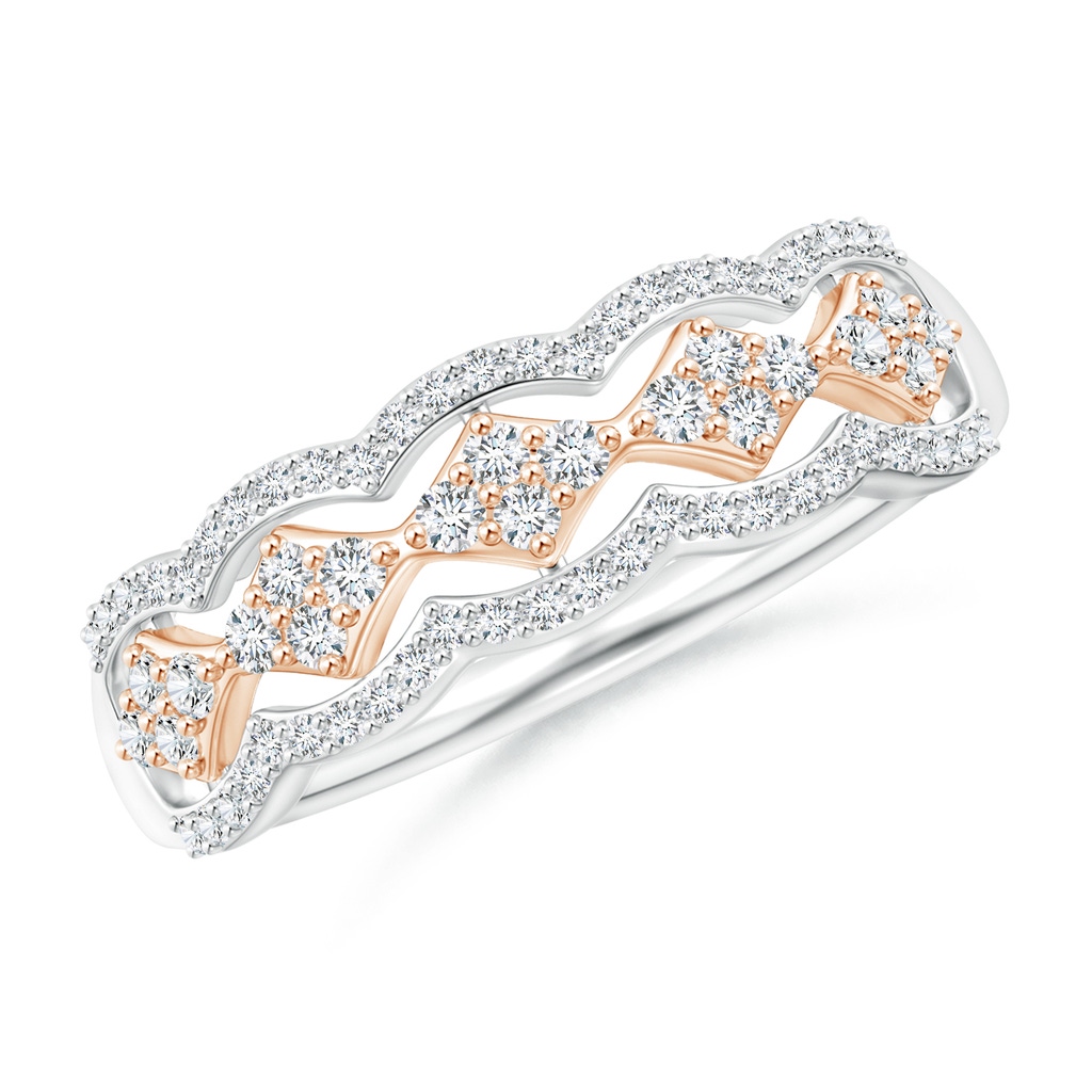 1.3mm GVS2 Prong-Set Round Diamond Wave Anniversary Band in Two-Tone Gold in White Gold Rose Gold