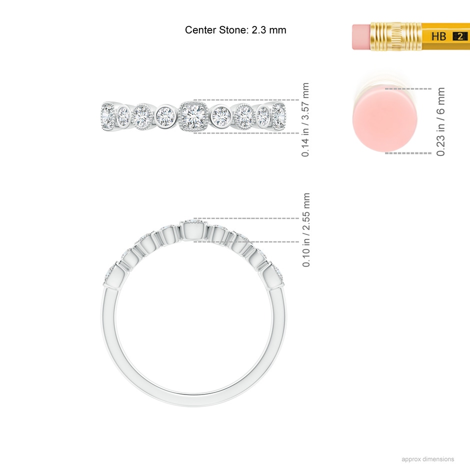 2.3mm GVS2 Round Diamond Stackable Fashion Ring with Milgrain in P950 Platinum ruler