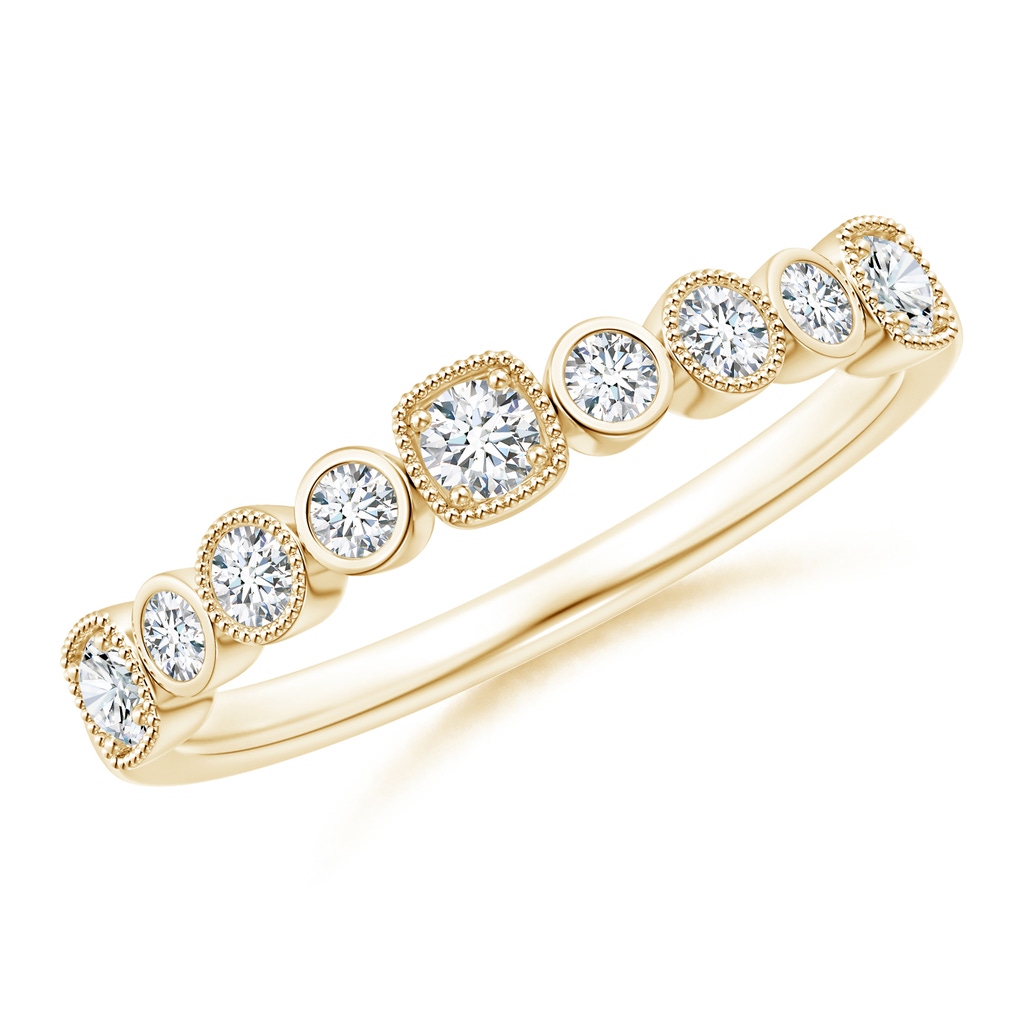 2.3mm GVS2 Round Diamond Stackable Fashion Ring with Milgrain in Yellow Gold