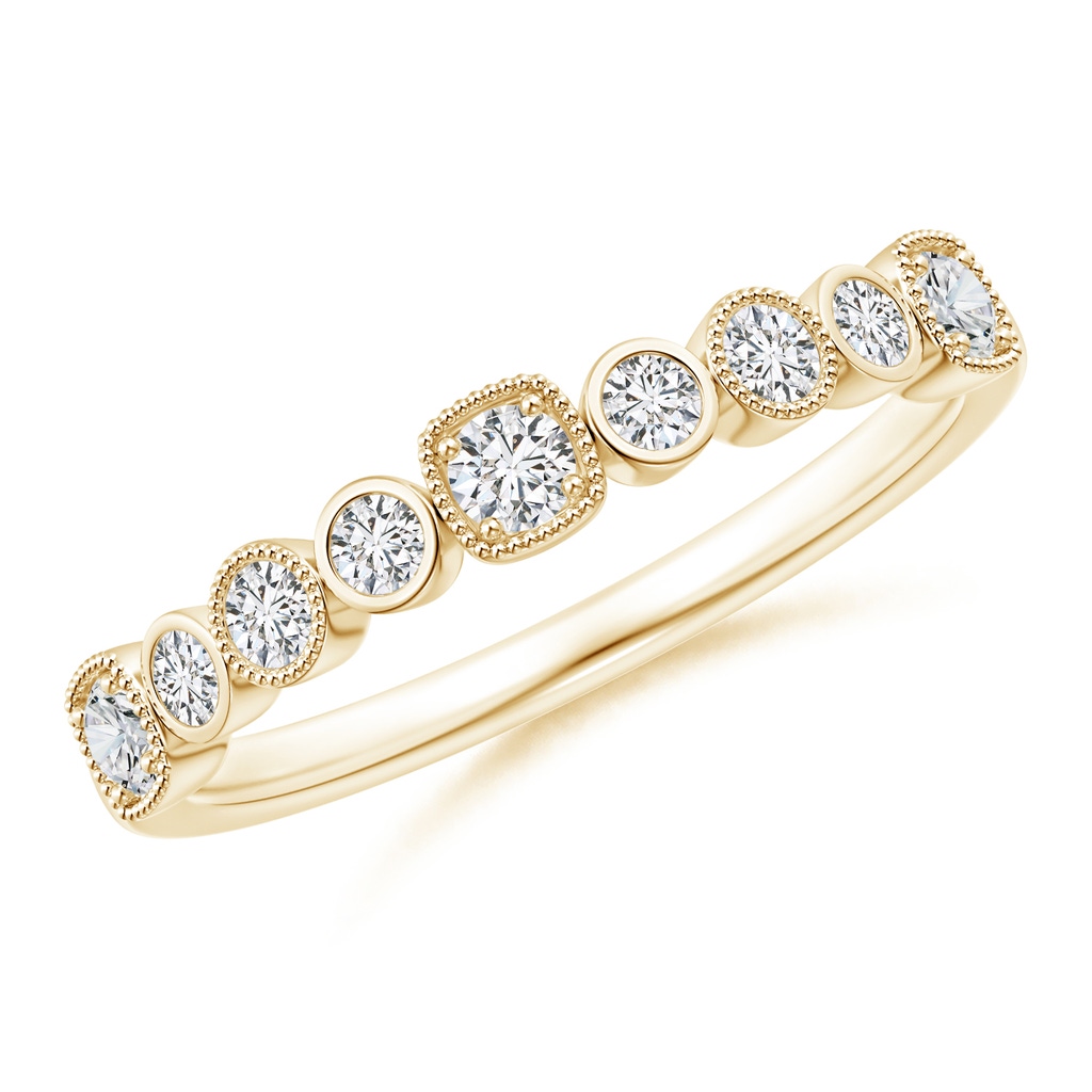 2.3mm HSI2 Round Diamond Stackable Fashion Ring with Milgrain in Yellow Gold 