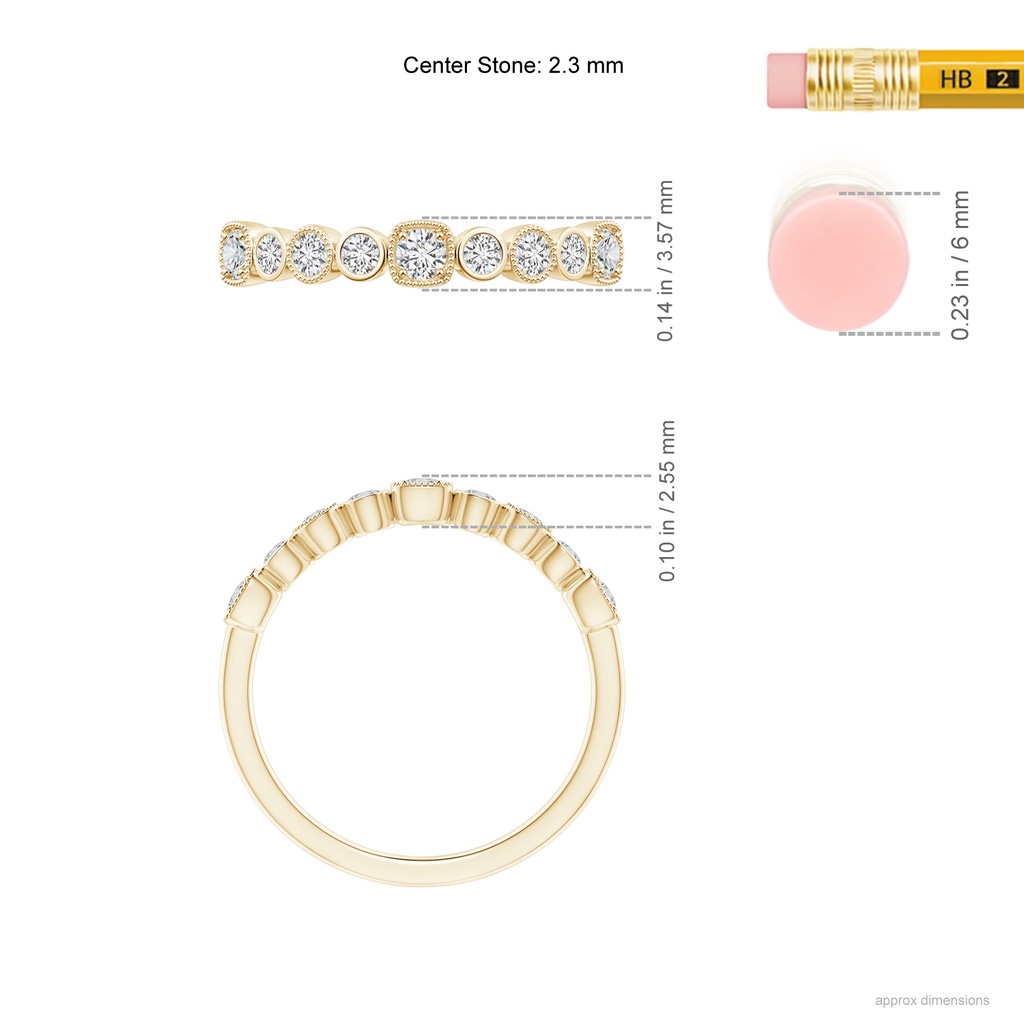 2.3mm HSI2 Round Diamond Stackable Fashion Ring with Milgrain in Yellow Gold Ruler