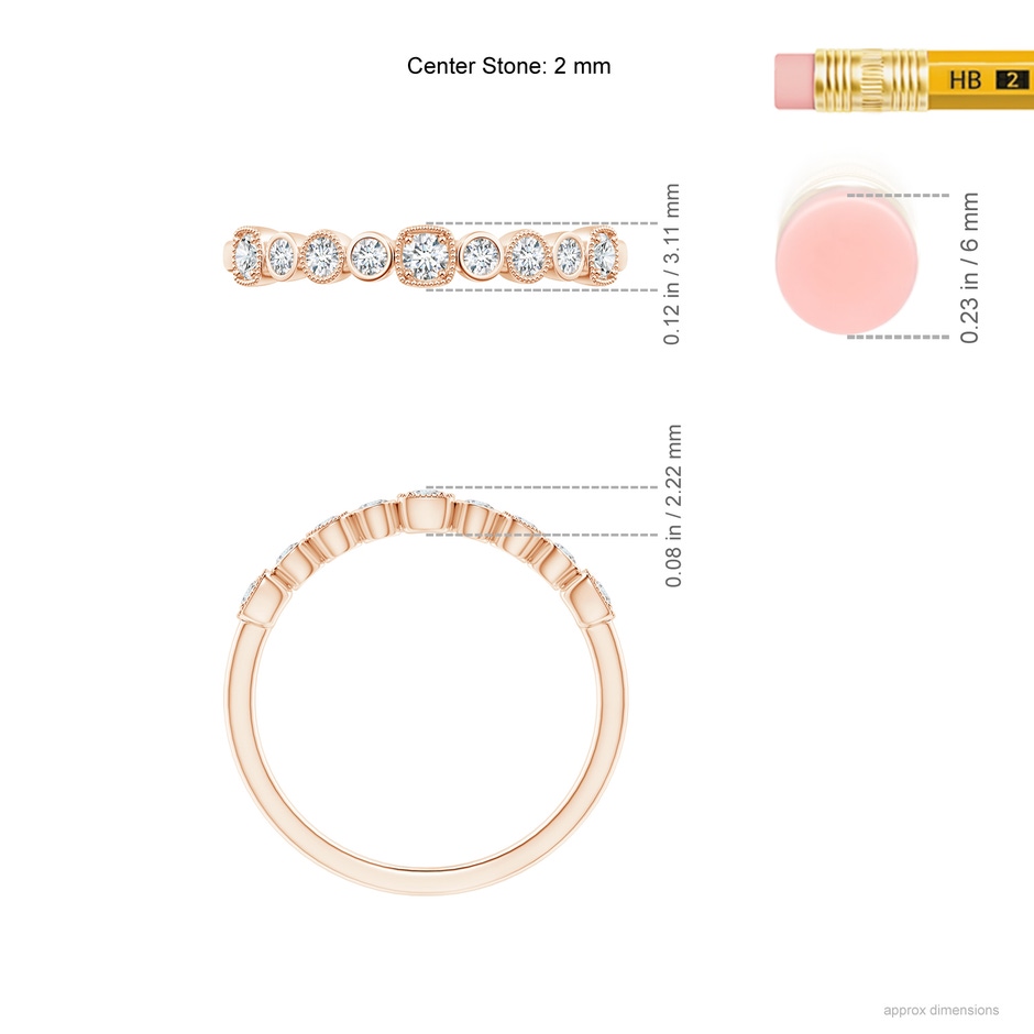 2mm GVS2 Round Diamond Stackable Fashion Ring with Milgrain in Rose Gold ruler