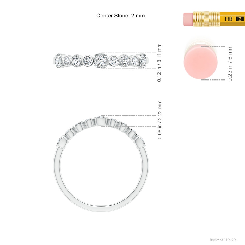 2mm GVS2 Round Diamond Stackable Fashion Ring with Milgrain in White Gold ruler