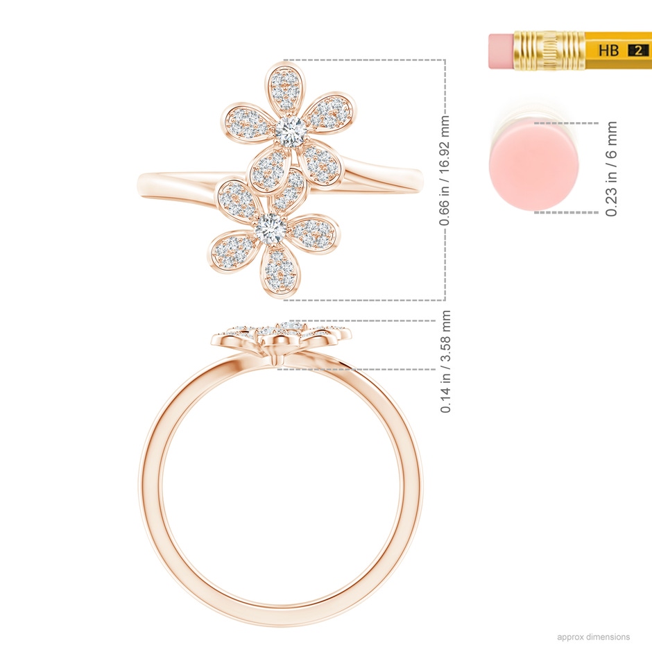 2.2mm GVS2 Diamond Five Petal Flower Fashion Ring in Rose Gold ruler