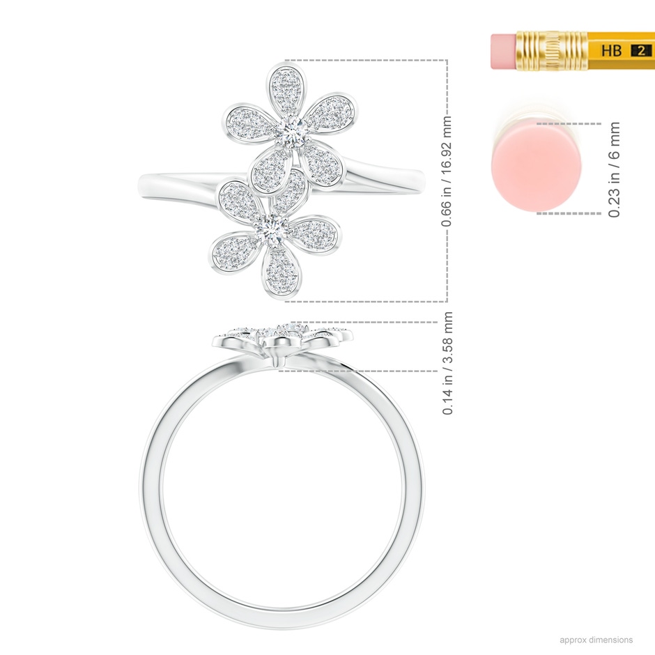 2.2mm GVS2 Diamond Five Petal Flower Fashion Ring in White Gold ruler