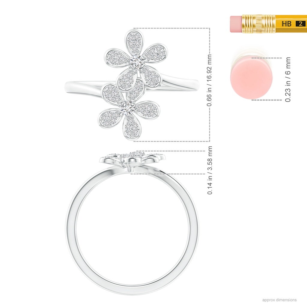 2.2mm HSI2 Diamond Five Petal Flower Fashion Ring in White Gold Ruler