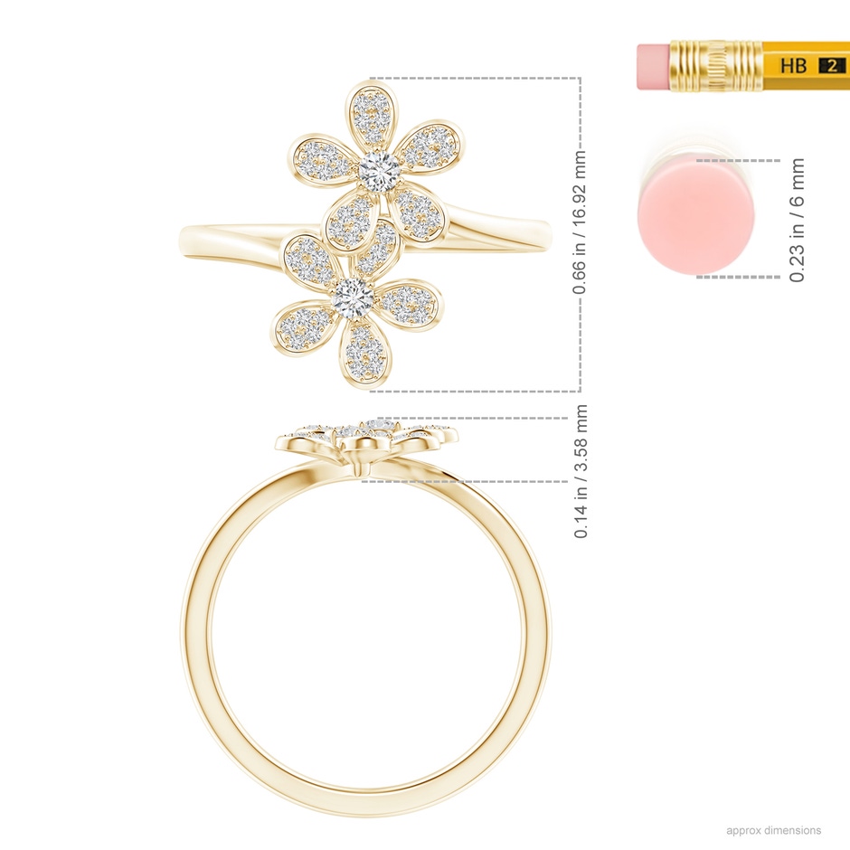 2.2mm HSI2 Diamond Five Petal Flower Fashion Ring in Yellow Gold ruler