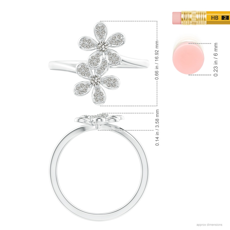 2.2mm KI3 Diamond Five Petal Flower Fashion Ring in White Gold ruler