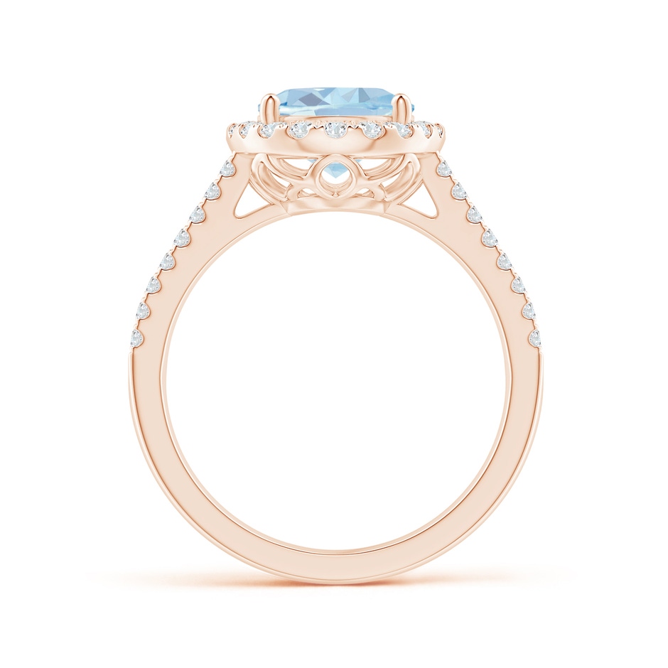10x8mm A Oval Aquamarine Split Shank Halo Ring with Diamonds in Rose Gold side-1