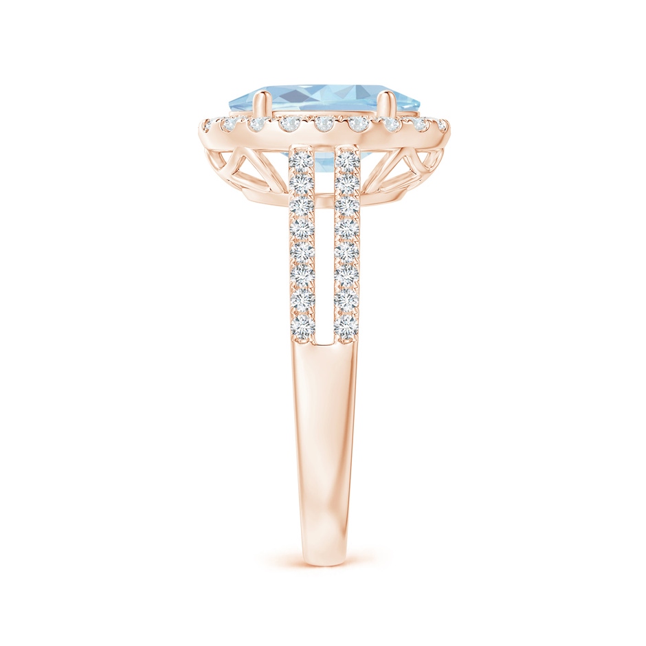 10x8mm A Oval Aquamarine Split Shank Halo Ring with Diamonds in Rose Gold side-2