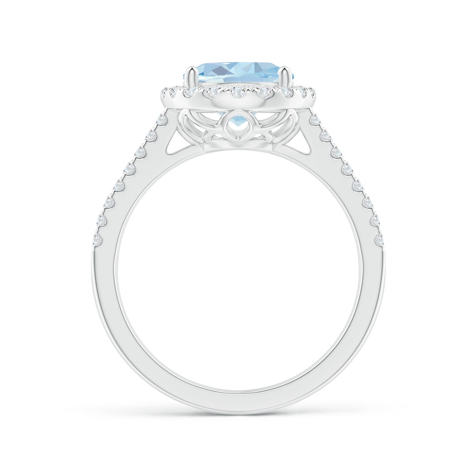 10x8mm A Oval Aquamarine Split Shank Halo Ring with Diamonds in White Gold side-1