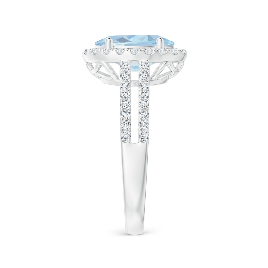 10x8mm A Oval Aquamarine Split Shank Halo Ring with Diamonds in White Gold side-2