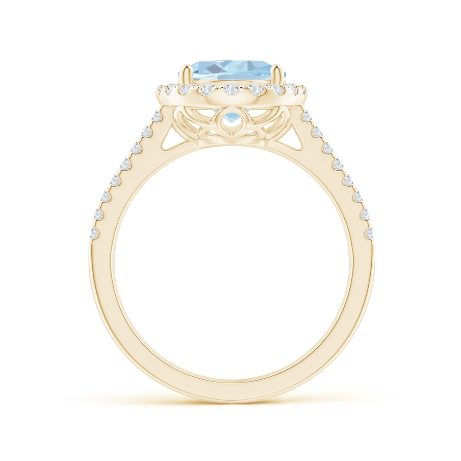 10x8mm A Oval Aquamarine Split Shank Halo Ring with Diamonds in Yellow Gold side-1