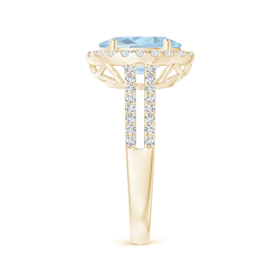 10x8mm A Oval Aquamarine Split Shank Halo Ring with Diamonds in Yellow Gold side-2