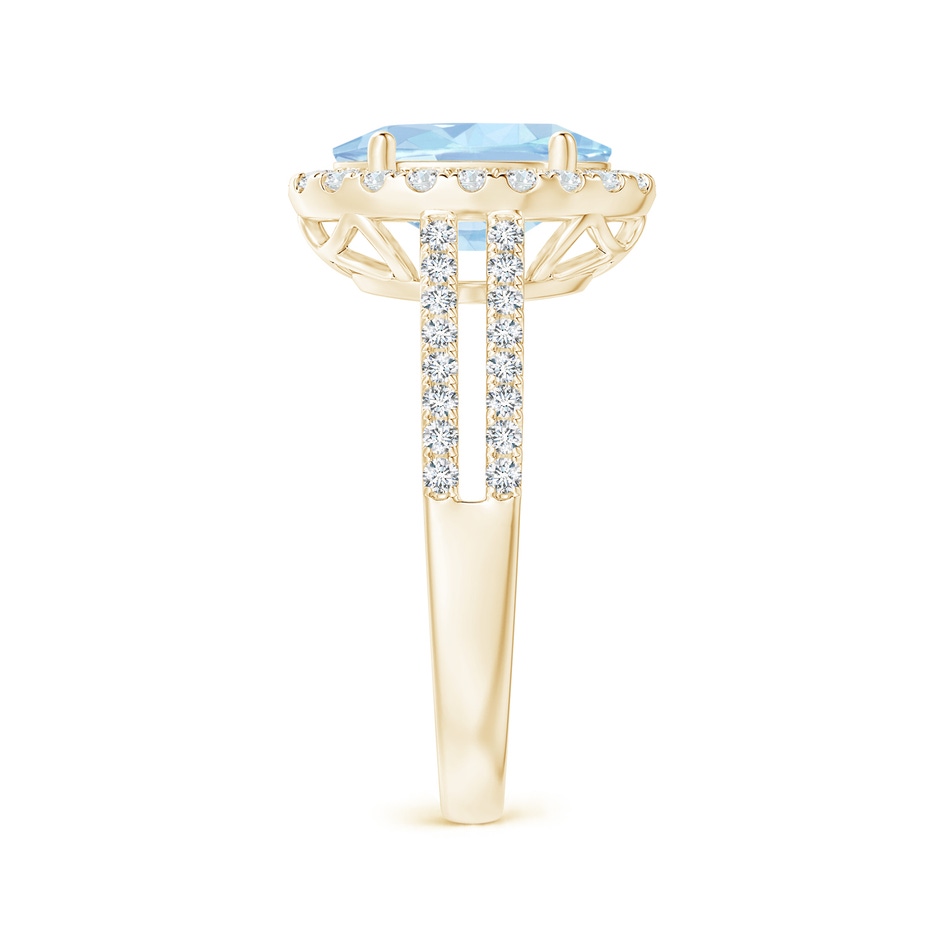 10x8mm AA Oval Aquamarine Split Shank Halo Ring with Diamonds in Yellow Gold side-2