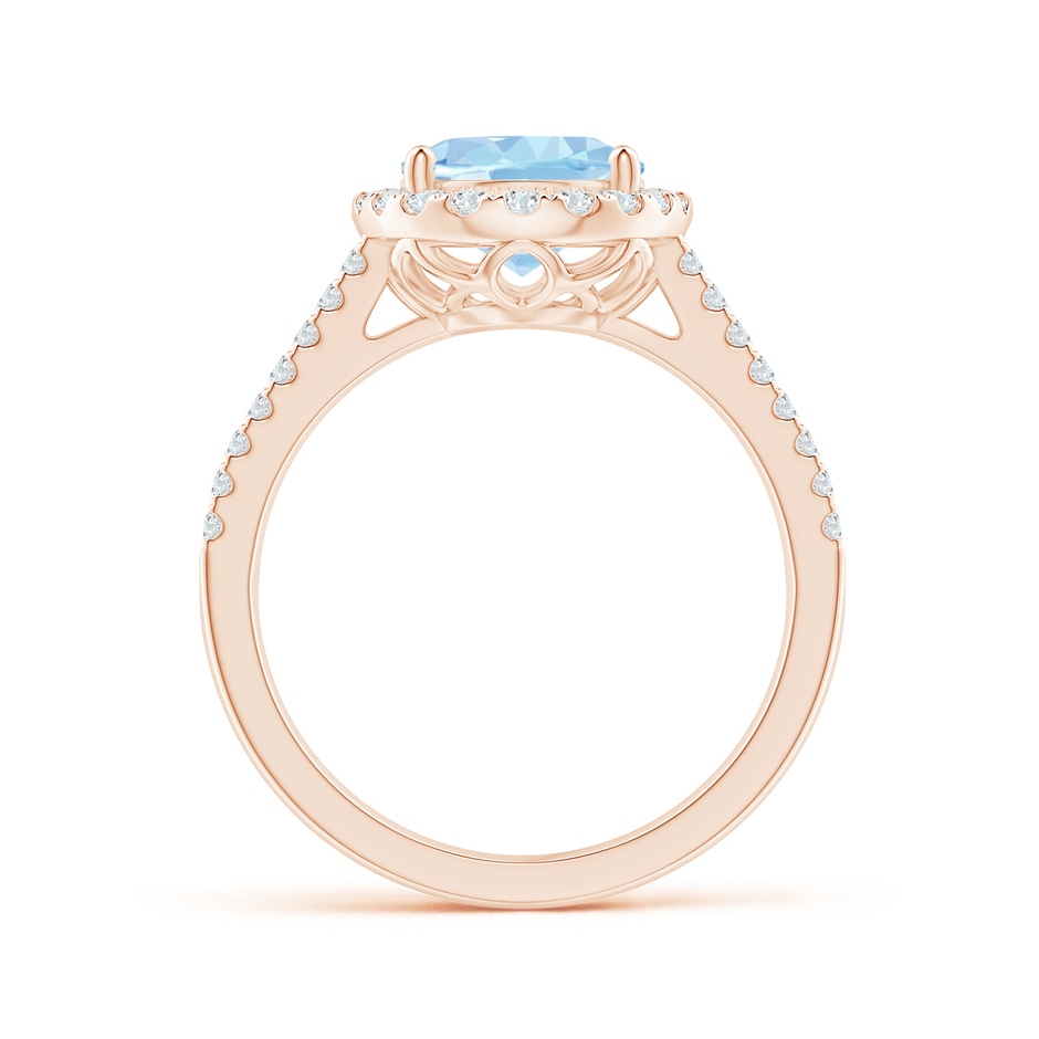 10x8mm AAA Oval Aquamarine Split Shank Halo Ring with Diamonds in Rose Gold side-1